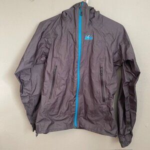 REI  eVent Rain coat Jacket XS Gray WaterProof Lined Seams Hood Full zip Flaw